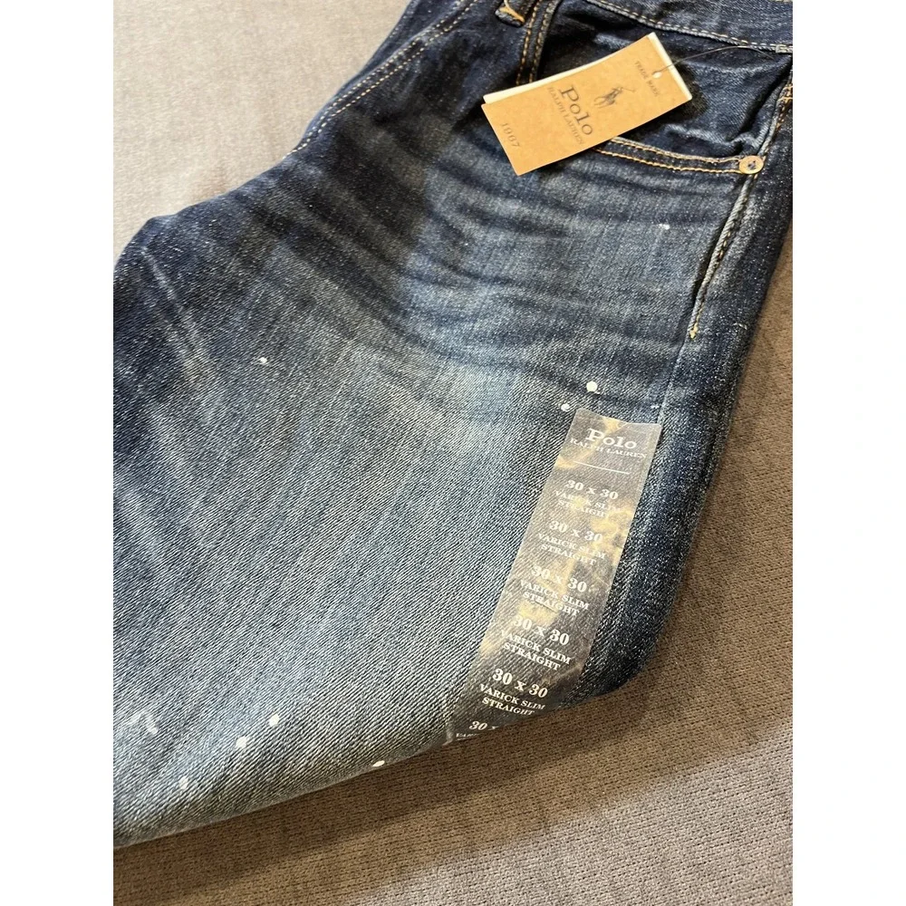 Polo Ralph Lauren Jeans Mens 30x30 Varick Slim Straight Rare Paint Splatter New